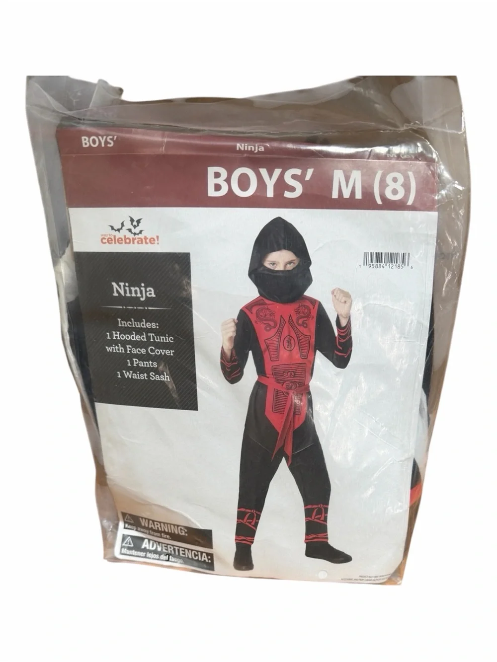 Kids Black and Red Ninja Costume with Hood and Mask Size medium (8)